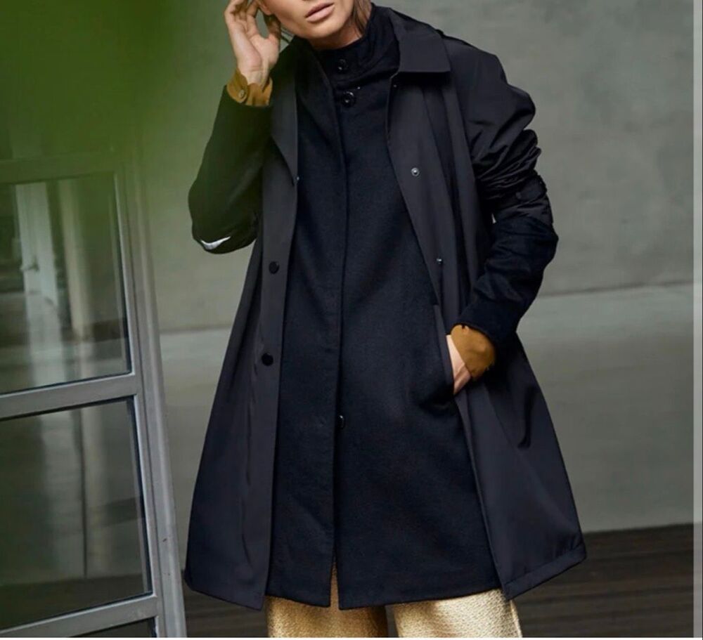 Jane Post $1795 Cashmere Double Coat 3-in-1 Rain Coat Navy Women’s M NEW